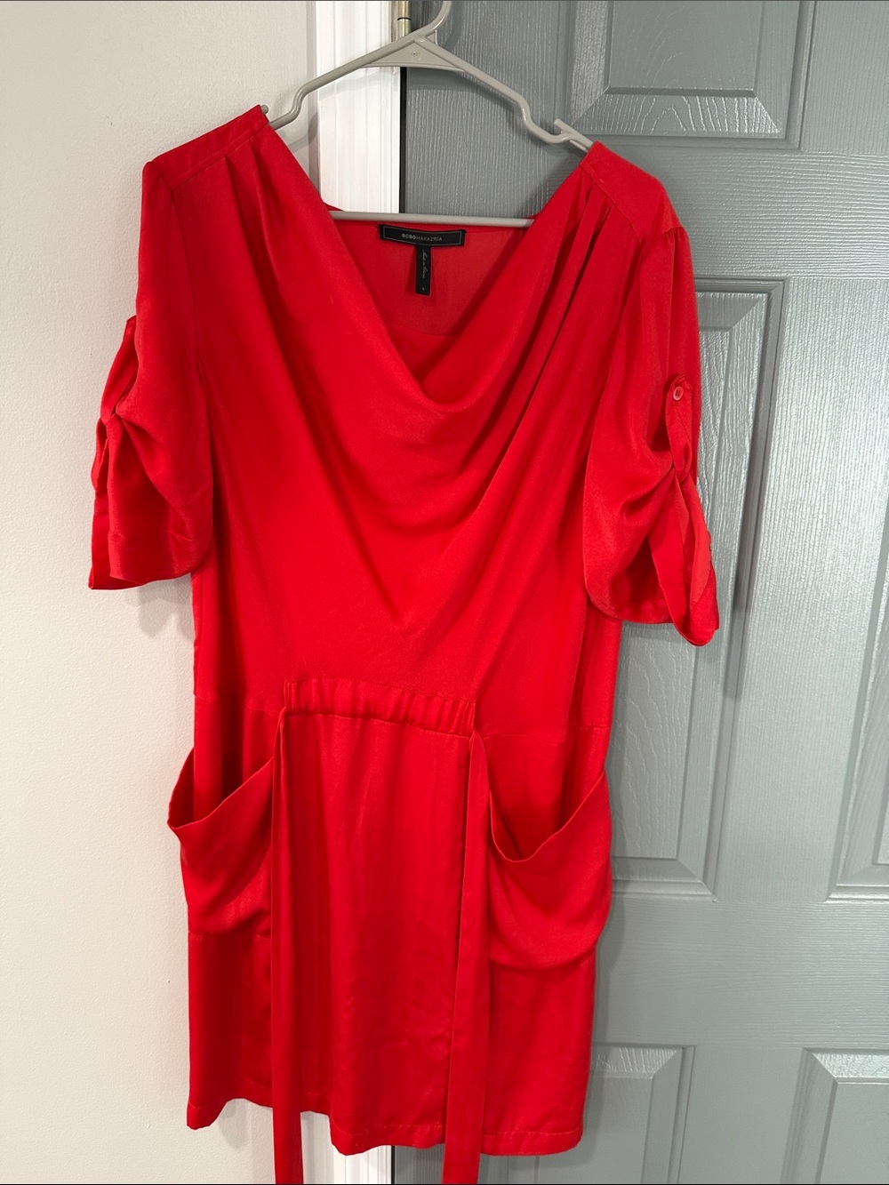 BCBGMaxAzria Bright Red Tunic with Draped Neckline